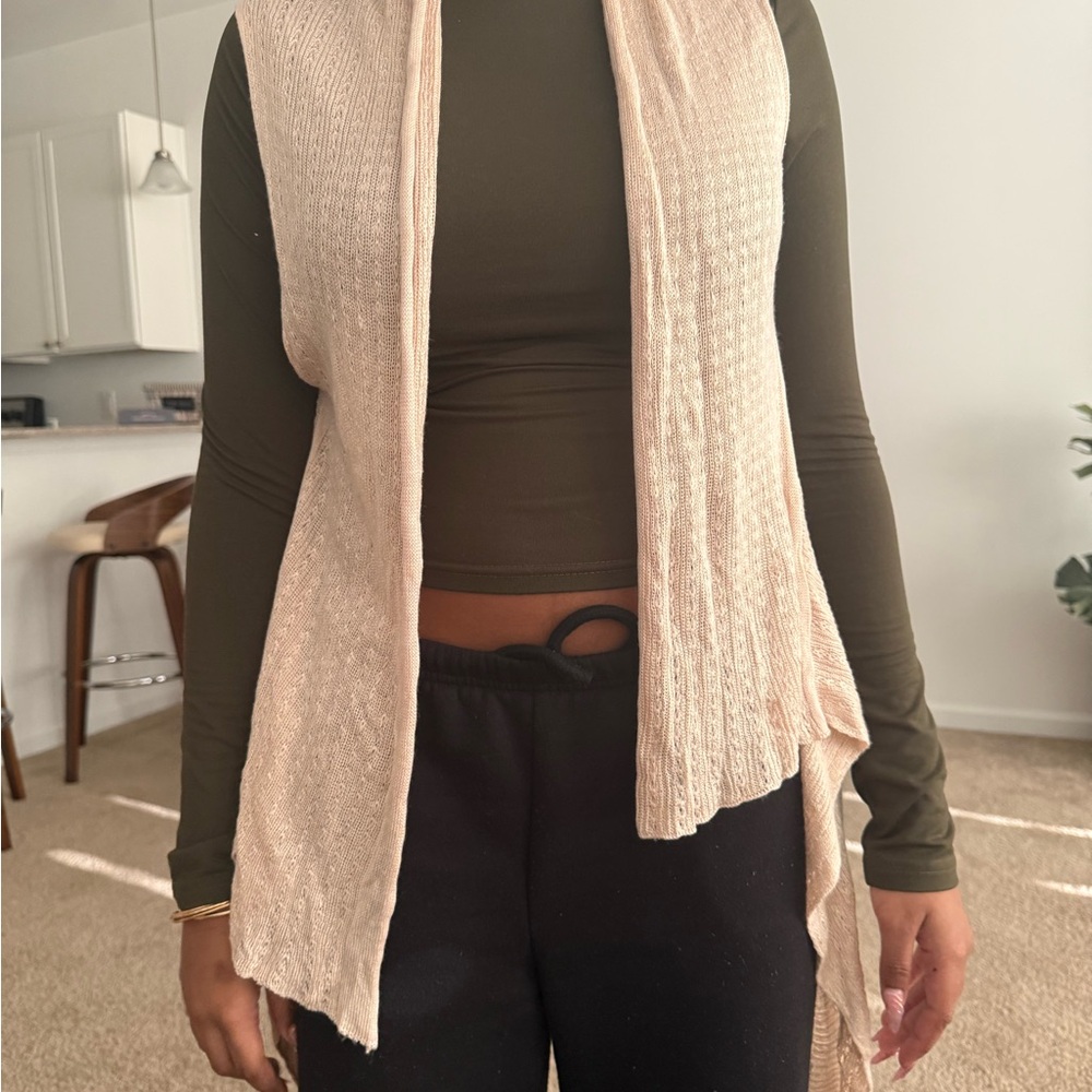 Beige Knit Sleeveless Cardigan
